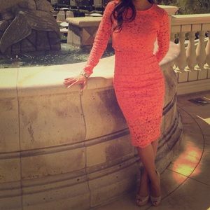 Marciano PIYA coral lace crop pencil skirt set